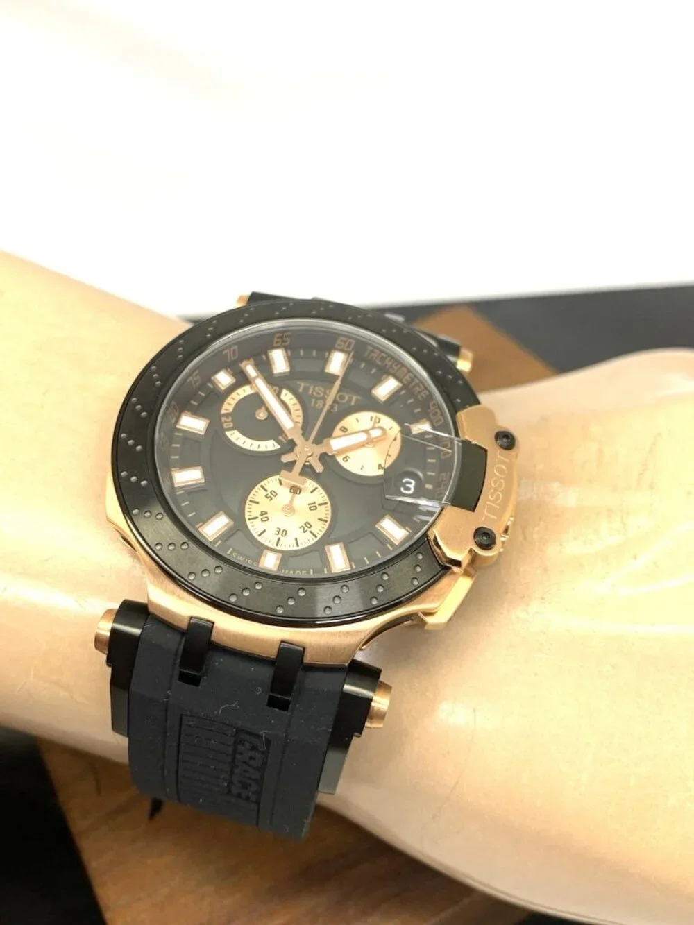 Tissot Mens Watch T-Race Chronograph Swiss Quartz Rose Gold Black T1154173705100